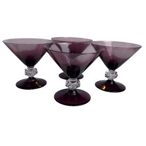 Vintage Bryce Wilmington Amethyst Purple Cube Stem Cocktail Glasses (Set of 4)